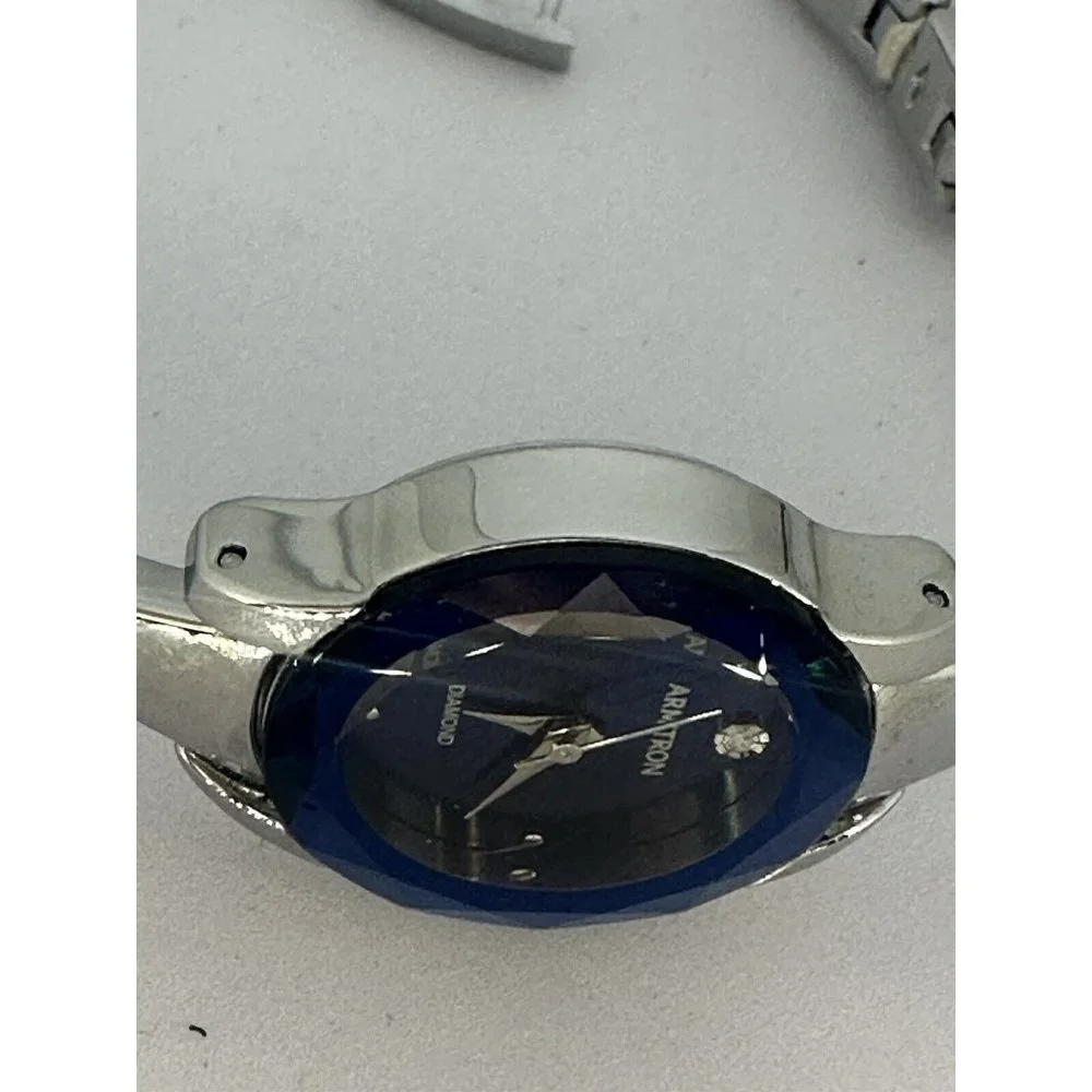 Armitron Diamond Watch Women 23mm‎ Silver Tone Blue Dial Faceted New Batt 7